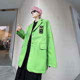 秋冬小西装男士宽松潮流ins荧光绿休闲PU皮西服外套XF19P125，男装西服套装，星座101A-3