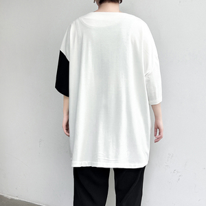 夏季男士短袖黑白拼色时尚潮流宽松圆领T恤潮牌 T689 P75图片
