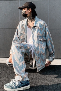 秋季休闲裤男潮流炸街工装直筒裤舞台装珠片朋克长裤 K217 P95图片