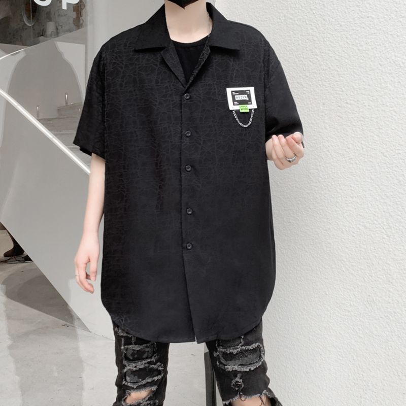 2025年夏季新款纯色短袖衬衫男潮流炸街贴标休闲宽松衬衣C257P75,男装T恤,星座101A-3
