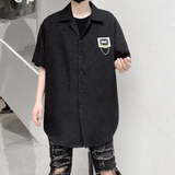 2025年夏季新款纯色短袖衬衫男潮流炸街贴标休闲宽松衬衣C257P75，男装T恤，星座101A-3