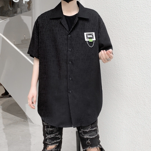 2025年夏季新款纯色短袖衬衫男潮流炸街贴标休闲宽松衬衣C257 P75图片