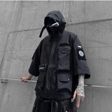 秋冬男暗黑纯色夹克机能风宽松工装潮牌连帽七分袖外套W357P185，男装夹克，星座101A-3