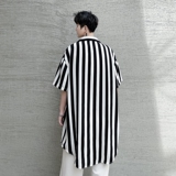夏季短袖衬衫男条纹潮流宽松帅气冰丝垂感发型师潮搭衬衣C233P65，男装T恤，星座101A-3