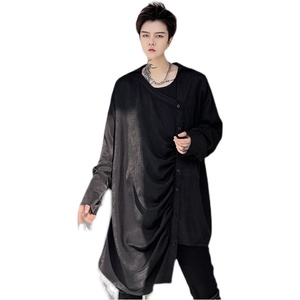 2025春夏男士衬衫暗黑系设计感小众宽松褶皱不对称衬衣 C205 P75图片