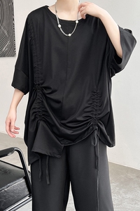 夏季男士短袖纯色圆领时尚宽松T恤抽绳青少年短袖 T658 P75图片