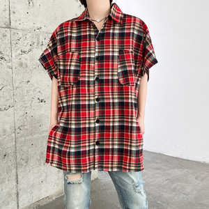 夏季新款男士宽松格子衬衫潮流开衫短袖衬衣外穿 C267 P75图片