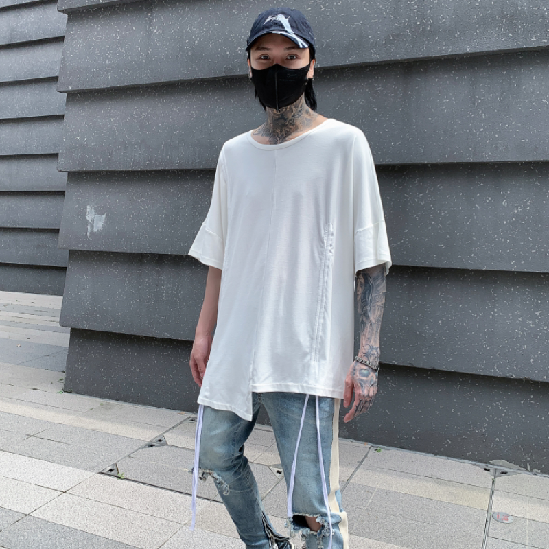 夏季男士短袖纯色圆领时尚宽松T恤抽绳青少年短袖T658P75,男装T恤,星座101A-3