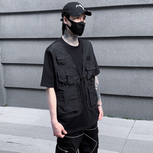 夏季男士多口袋伞兵工装机能冲锋圆领宽松短袖T恤T687P105,夏季高腰背带裤搭配什么上衣图片