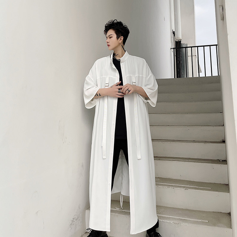 欧美走秀款夏季新款中袖衬衫男士潮流青年休闲五分袖衬衣 C170P85图片