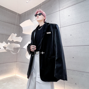 秋冬亮皮鳄鱼纹外套男宽松高级感发型师单排扣纯色西服 XF26 P135图片