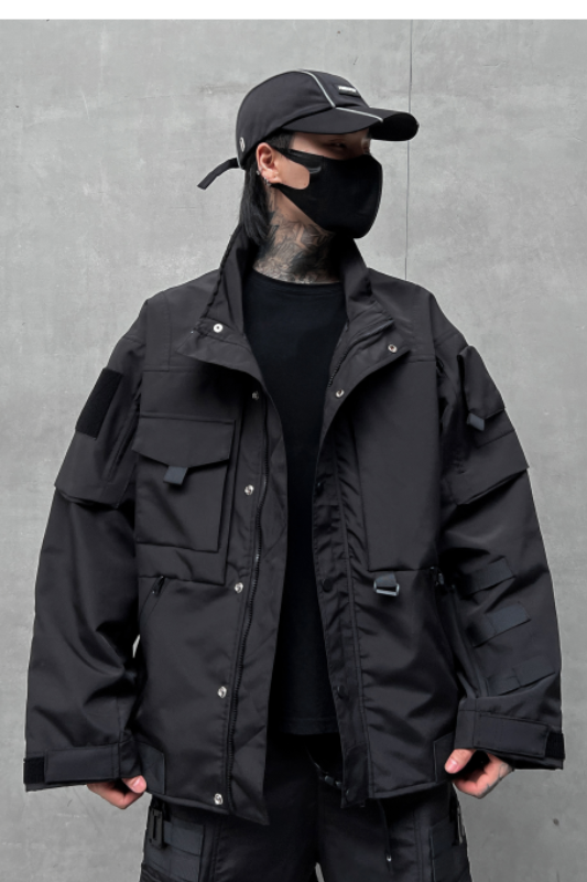 秋冬男暗黑纯色夹克机能风宽松工装潮牌休闲上衣外套W360P175,男装夹克,星座101A-3