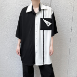夏季新款男士宽松衬衫潮流黑白拼色半袖衬衣外穿C266P85，男装T恤，星座101A-3