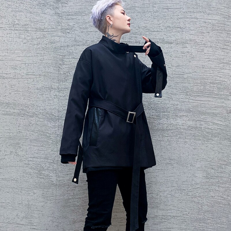 2025秋冬新款潮男短款腰带风衣潮流发型师服装休闲外套W196P95,男装风衣,星座101A-3
