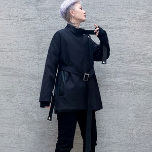 2025秋冬新款潮男短款腰带风衣潮流发型师服装休闲外套 W196 P95图片