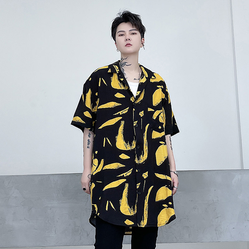 春夏季短袖衬衫男印花炸街潮流宽松青春发型师潮搭衬衣C235P65,男装T恤,星座101A-3
