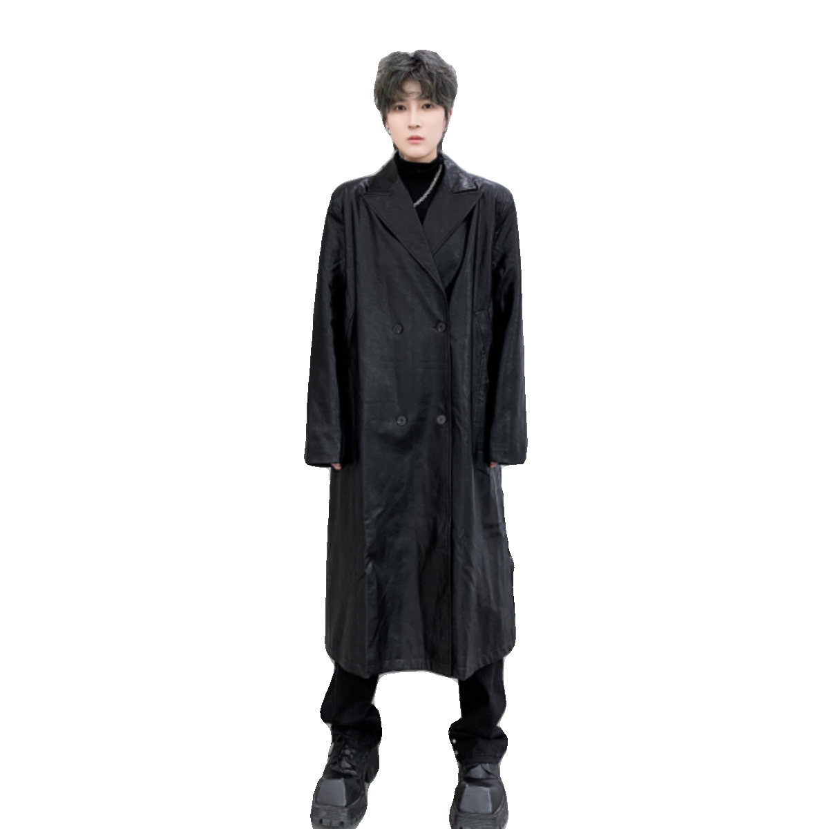 秋冬双排扣中长款过膝宽松水洗皮西服男潮流高级风衣外套F502P205,男装西服,星座101A-3