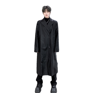 秋冬双排扣中长款过膝宽松水洗皮西服男潮流高级风衣外套F502P205图片