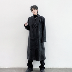 秋冬双排扣中长款过膝宽松水洗皮西服男潮流高级风衣外套F502P205图片
