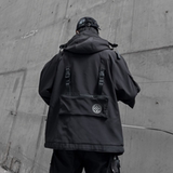秋冬男暗黑纯色夹克机能风宽松工装潮牌连帽七分袖外套W357P185，男装夹克，星座101A-3
