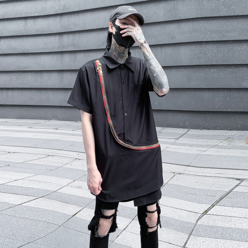 夏季暗黑系男士短袖衬衫潮流炸街宽松休闲短袖衬衣 C300 P85图片