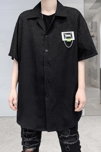 2025年夏季新款纯色贴标短袖衬衫男潮流休闲宽松衬衣 C257 P75图片
