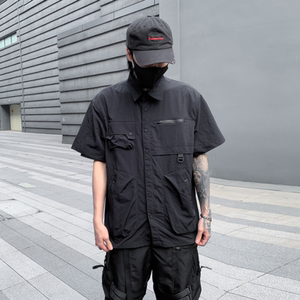 夏季男士机能工装多口袋短袖衬衫宽松纯色青年衬衣潮牌 C301 P115图片