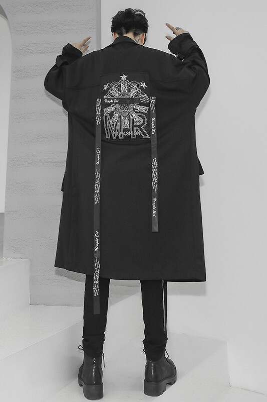山本风秋冬男中长款风衣宽松织带暗黑潮牌时尚休闲男装F407P105,男装风衣,星座101A-3