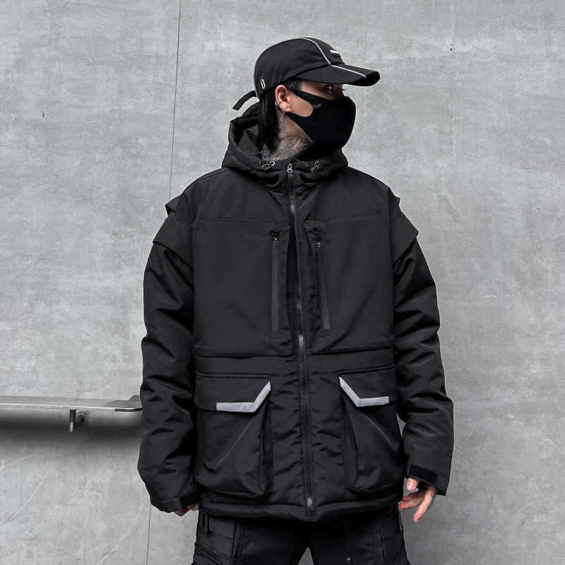 暗黑男秋冬宽松加厚连帽棉服潮流机能冲锋衣工装外套W358P185,男装夹克,星座101A-3