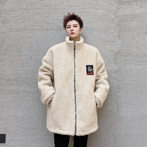 冬季羊羔毛夹克加厚男棉服潮流刺绣宽松青年休闲外套W207P125