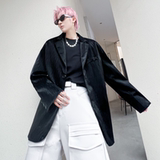 秋冬小西装纯色外套男高级感潮流ins宽松裂纹皮西服上衣XF20P125，男装西服套装，星座101A-3