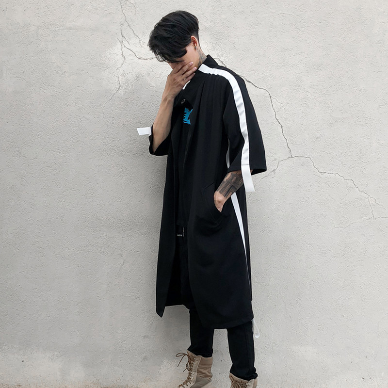 春夏潮男中袖宽松长款衬衫潮发型师立领时尚休闲装C48P95,男装衬衫,星座101A-3