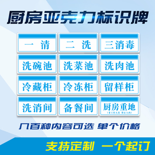 幼儿园厨房标识牌一清二洗单位食堂餐厅酒店后厨分区亚克力标志牌