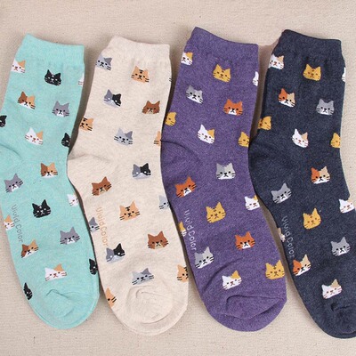 Autumn Women's Socks Cartoon Animal Cute Cat Sock for spring