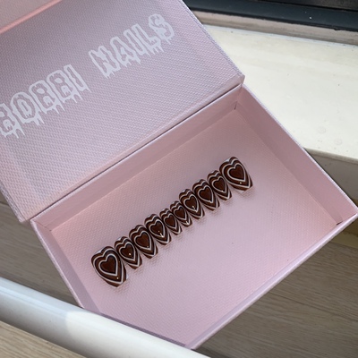 BOBBINAILS手工定制欧美INS辣妹手绘层次爱心棕色可拆卸穿戴甲