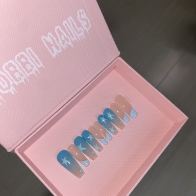 BOBBINAILS欧美蓝色晕染立体造型星星夏日风可拆卸穿戴甲