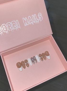 BOBBINAILS欧美简约奶咖白色法式魔镜INS可拆卸穿戴甲成品