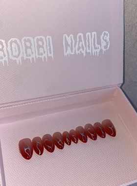 BOBBINAILS欧美红色系渐变手绘金属线条科技感可拆卸穿戴甲