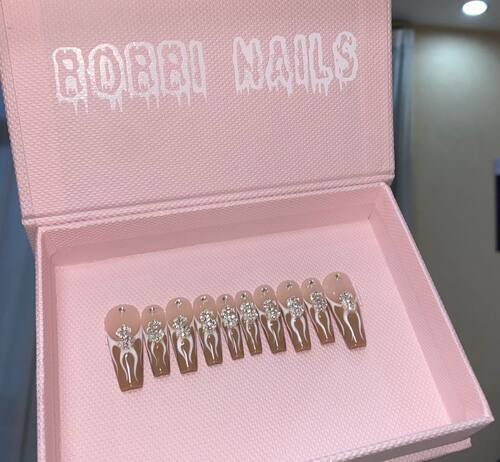 BOBBINAILS欧美法式火焰闪钻辣妹小众手工制作可拆卸穿戴甲