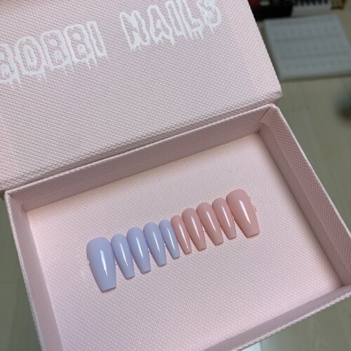 BOBBINAILS纯色鸳鸯宝宝蓝雾雾粉手工制作可拆卸穿戴甲成品