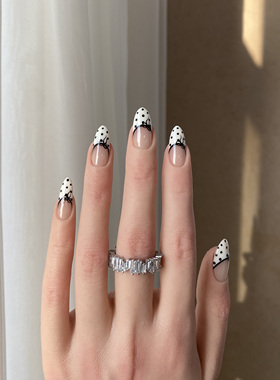 BOBBINAILS欧美手绘法式蝴蝶结点点辣妹INS春夏清爽可拆卸穿戴甲