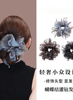 网纱蝴蝶结灌钻大肠发圈女2026新款发绳高级感时尚扎马尾丸子头wq
