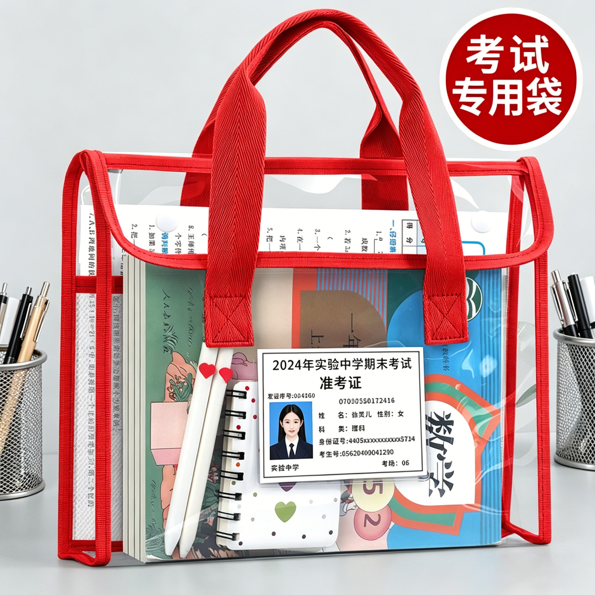 双层透明考试袋子高考文具套装可带入考场专用初中生学生手提袋加厚笔袋中考资料袋文件袋必备防水文具全套J1