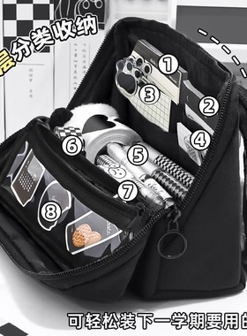 黑色可拆卸笔袋高颜值ins风小众不撞款2025新款铅笔袋大容量透明文具袋折叠式文具盒多功能笔盒