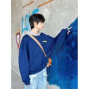 TF四代王橹杰同款藏青色重磅拼接连帽卫衣男秋冬高级感美式外套潮