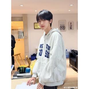 TF家族左奇函同款男女美式字母宽松外套加绒加厚潮牌连帽开衫卫衣