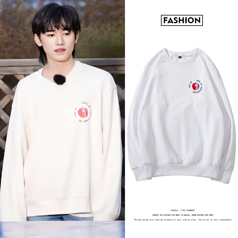 宋亚轩同款苹果字母印花卫衣男女长袖冬季加绒慵懒风宽松套头上衣