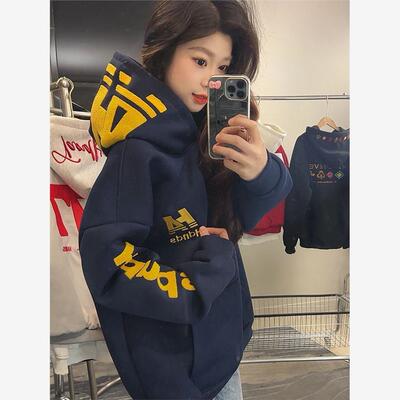 美式潮牌慵懒风连帽卫衣女秋冬