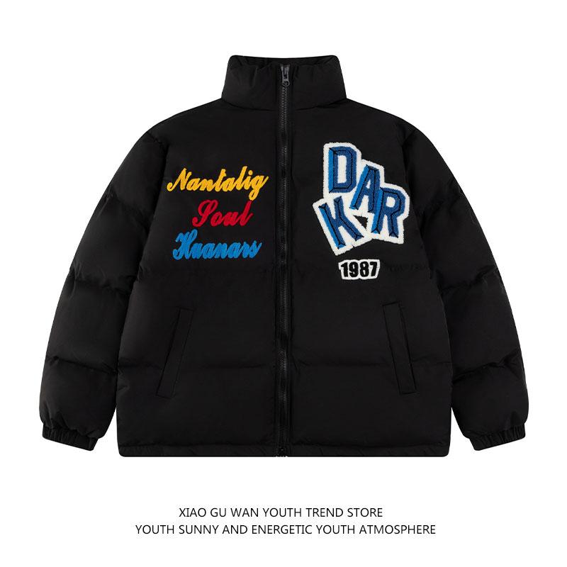 美式复古高街字母刺绣棉服男女