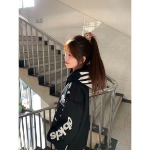 国潮牌美式复古枫叶刺绣连帽卫衣女2026春季新款宽松加绒情侣外套